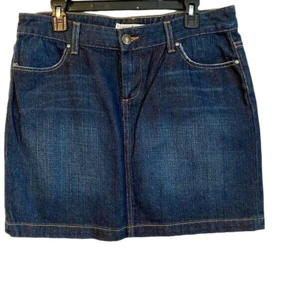 Tommy‎ Hilfiger Distressed Dark Wash Jean Skirt Size 10 - Picture 1 of 7
